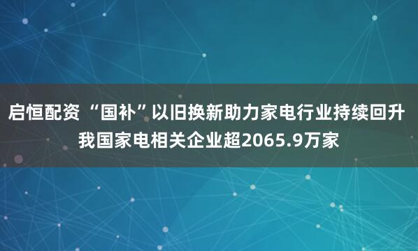 启恒配资 “国补”以旧换新助力家电行业持续回升 我国家电相关企业超2065.9万家